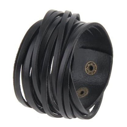 JAOYU Punk Leather Cuff Bracelet Goth Leather Wristband Rock Bracelet Biker Bracelet for Men Leather Armband Black Handmade Jewelry - color: Leather Snap Band