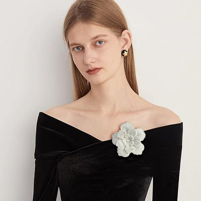 Rhinestone Flower Brooch Pin for Women Men Elegant Sparkly Crystal Camellia Floral Lapel Pins Shawl Dress Suit Clothes Accessories Wedding Party Fashion Jewelry 105mm - color: White