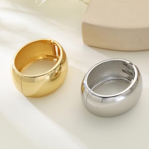 Bangle Bracelets for Women | 14K Gold Plated Trendy Wide Bracelets | Hinged Arm Cuff Bangles Chunky Bracelet for Women - color: Style F-Gold Plated Bangles