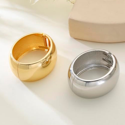 Bangle Bracelets for Women | 14K Gold Plated Trendy Wide Bracelets | Hinged Arm Cuff Bangles Chunky Bracelet for Women - color: Style F-Gold Plated Bangles