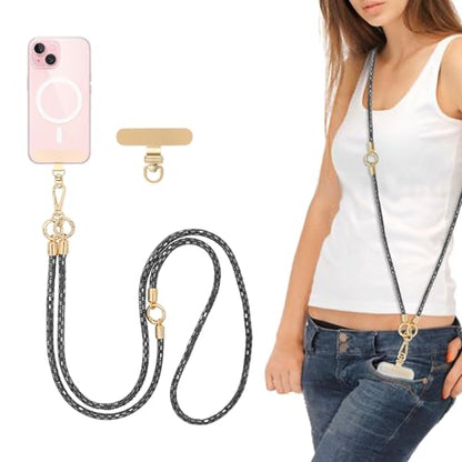 Crystal Phone Strap Crossbody Rhinestone Anti Theft Layered Strap Crossbody Cell Phone Neck for Women (Black) - color: Black