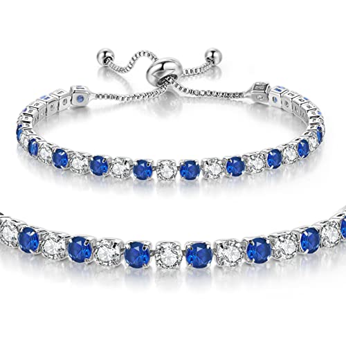 4 Pcs Tennis Bracelet Set Silver Plated Marquise Cubic Zirconia CZ Diamond Dainty Adjustable Silver Bracelets for Women Brides Stackable Fashion Jewelry Wedding Prom Gift - color: Blue-3PCS Tennis Bracelet Set