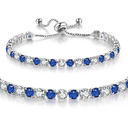 4 Pcs Tennis Bracelet Set Silver Plated Marquise Cubic Zirconia CZ Diamond Dainty Adjustable Silver Bracelets for Women Brides Stackable Fashion Jewelry Wedding Prom Gift - color: Blue-3PCS Tennis Bracelet Set