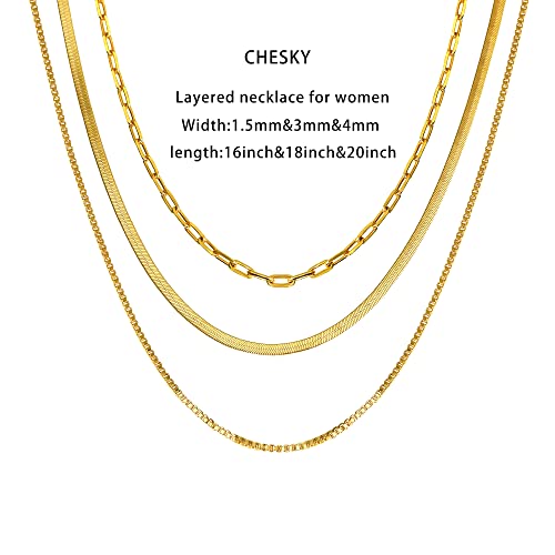 CHESKY 14K Gold/Silver Plated Snake Chain Necklace Herringbone Necklace | Gold Necklace for Women,layered Herringbone Necklace,1.5/3/5MM(W) 14"/16"(L) ,Mothers Day Gifts for Mom,Jewelry - color: gold, style: paperclip/box/snake