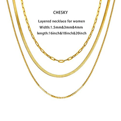CHESKY 14K Gold/Silver Plated Snake Chain Necklace Herringbone Necklace | Gold Necklace for Women,layered Herringbone Necklace,1.5/3/5MM(W) 14"/16"(L) ,Mothers Day Gifts for Mom,Jewelry - color: gold, style: paperclip/box/snake