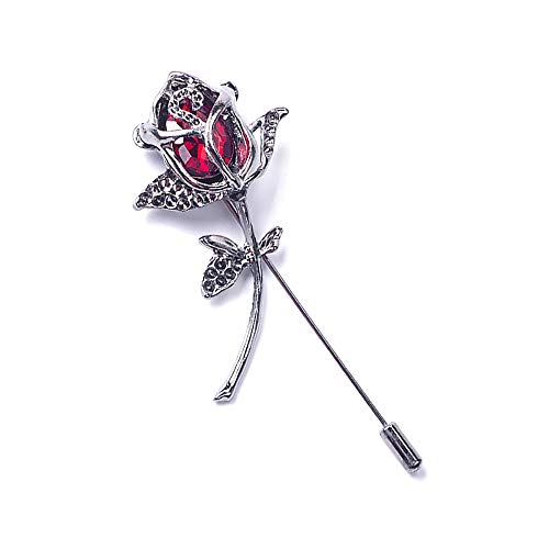 Rhinestone Rose Flower Brooch.Crystal Lapel Pin Brooch, Classy Flowers Tie Pin for Women Men Boutonniere Suit Pins - color: Red