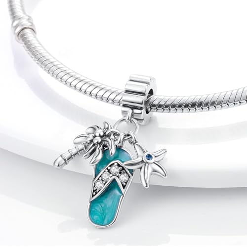 HONGRUI 925 Sterling Silver Charm for Bracelets Fashion Women Jewelry Gift - color: Blue Beach