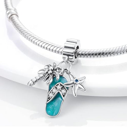 HONGRUI 925 Sterling Silver Charm for Bracelets Fashion Women Jewelry Gift - color: Blue Beach