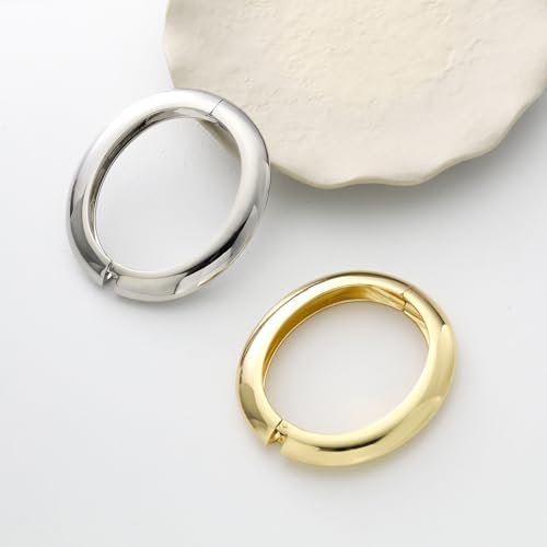 2pcs Gold Bangle Bracelets for Women, Trendy Hinged Cuff Open Wide Chunky Gold Bracelet Stack Arm Cuff Jewelry for Women - color: B-Silver Bangle