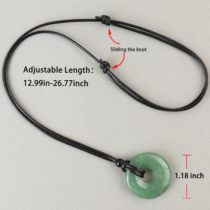 Anjiucc Natural Gemstone Pendant Necklce Lucky Coin Crystal Necklace Donut Pendnat with Adjustable Rope Healing Crystal for Men - color: Green Aventurine