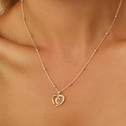 Cicy Bell Womens Heart Initial Necklace 18k Gold Plated | Personalized Letter Pendant, 17.7'' with 2'' Extender - color: Style 2-C-Gold