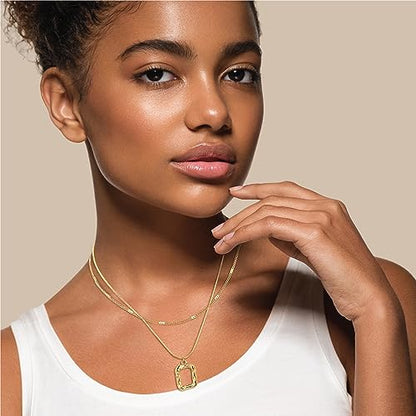 Evabelle Gold Layered Necklace for Women Trendy Jewelry 14K Real Gold Plated Chunky Chain Stackable Necklaces Dainty Choker Necklaces Rectangle Square Pendant - color: Gold Necklace 01