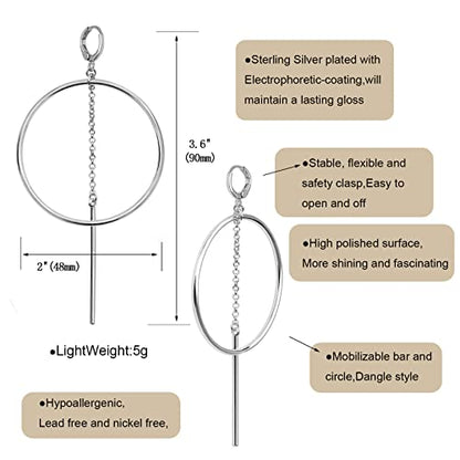 Dangle Hoop Earrings for Women, 14k Gold/Silver Plated High Polished Cute & Aesthetic Earrings for Women - color: Silver-02