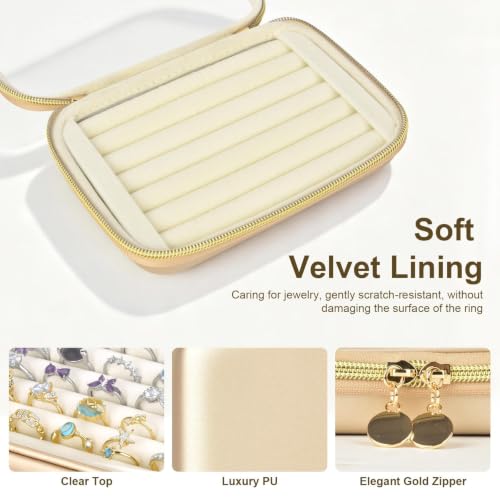 PAIYULE Ring Organizer Box with Clear Top for 30+ Pcs, 6-Row Velvet Display | 6-Row Velvet Insert, Holds 30+ Rings, EVA Hard Shell, Case Only, For Vanity Display & Travel, Rose Gold - color: Rose Glod