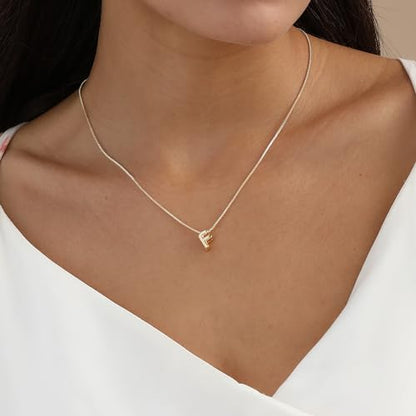 14K Gold Plated Bubble Letter Necklace, Tarnish Free and Waterproof Dainty Initial Necklace for Women, Trendy Personalized Gold Jewelry Gift for Her - color: Gold, style: F