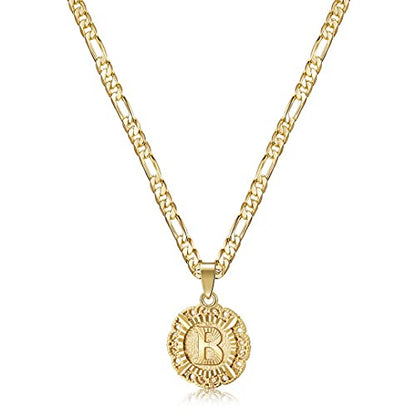 KissYan Initial Necklaces for Women, 14K Gold Plated Round Letter Pendant Capital Monogram Necklace Alphabets from A-Z Figaro Chain Jewelry - color: Gold, style: B