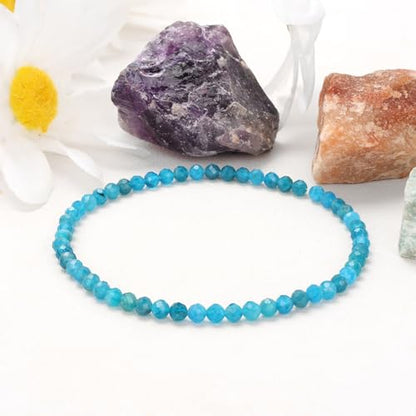 Healing Crystal Bracelet Clear Quartz Faceted Beaded Bracelets for Women Men 3mm Natural Stone Adjustable Handmade Stretch Bracelet Reiki Spiritual Jewelry Fashion Gifts - color: Apatite