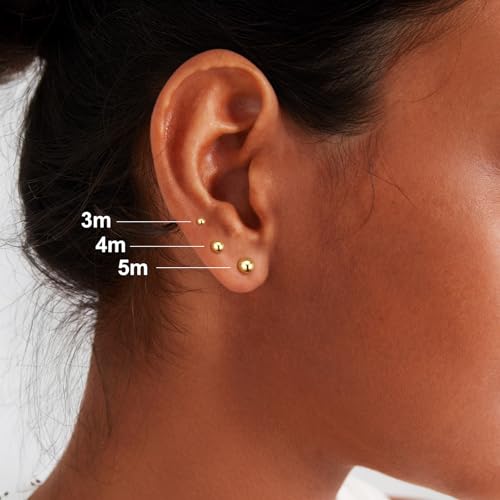 JIAYIQI Minimalist 925 Sterling Silver Stud Earrings Set, 14K Gold Plated Hypoallergenic Tiny Bar Dot Heart Star Studs for Women & Men - style: Gold-5mm Ball- 1 Pair
