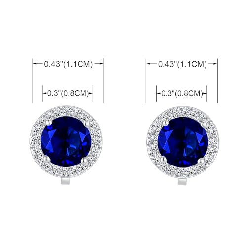 YOQUCOL 8MM Cubic Zirconia Crystal Clip On Stud Earrings Round Non Pierced Earrings for Women - color: Blue