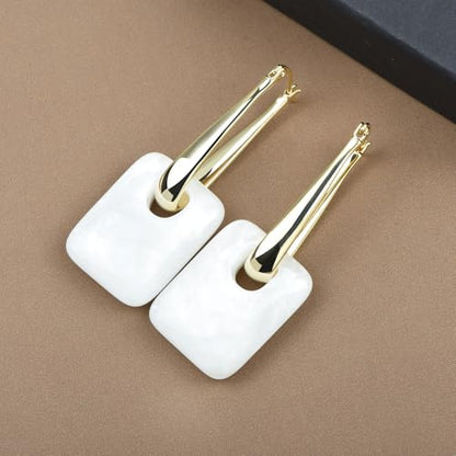 Multicolor Acrylic Dangle Hoop Earrings for Women, 2-Way Detachable Geometric Statement Earrings, Lightweight Fashion Jewelry Gifts - color: White