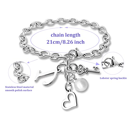 Initial A-Z Bracelets Gift for Women Girls Stainless Steel Chain Bracelet 26 Alphabet Jewelry Gifts for Birthday Anniversary Letter Bracelet Monogram Gifts for Sister Friend Girlfriends Mom 8.26 Inch - color: T