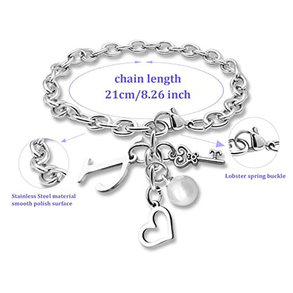 Initial A-Z Bracelets Gift for Women Girls Stainless Steel Chain Bracelet 26 Alphabet Jewelry Gifts for Birthday Anniversary Letter Bracelet Monogram Gifts for Sister Friend Girlfriends Mom 8.26 Inch - color: T