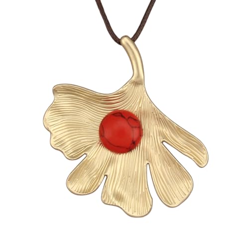 Jeilwiy Chunky Necklaces for Women Leather Cord Necklace with Pendant Boho Long Sweater Necklace Vintage Jewelry - style: Ginkgo Leaf Pendant