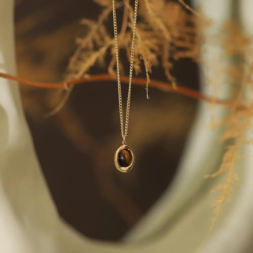 Tiger Eye Necklace, 14K Gold Natural Stone Necklace for Women, Adjustable Vintage Necklace for Spiritual Jewelry - style: Tiger Eye Necklace