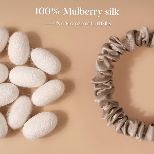 LULUSILK Small Silk Hair Ties No Damage, 100% Real Mulberry Silk, Skinny Scrunchies Ponytail Holders for Thin Fine Hair, Black White and Brown, Pack of 3 - color: Black&White&Brown
