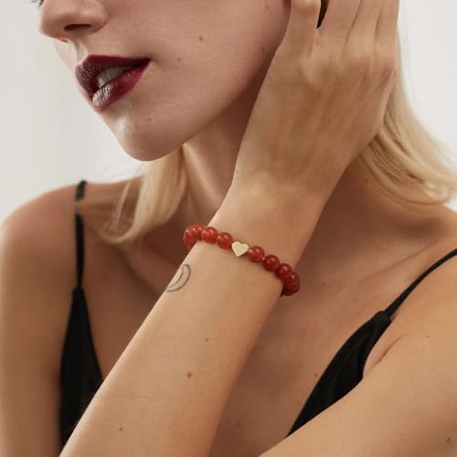 Healing Bracelet For Women Anxiety Beaded Bracelets Jewelry Healing Stone Crystal Bracelet Stress Relief Yoga Beads Chakra Bracelets Gifts For Women pink - color: Heart-Red Agate