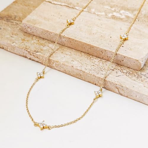 Zeffy Diamond Necklaces for Women, Dainty Gold Necklace 18k Gold Plated Layered Necklaces Simple Gold CZ Diamond Pendant Necklaces for Women Trendy Jewelry Gifts for Girls - color: Gold Flower Diamond Necklace