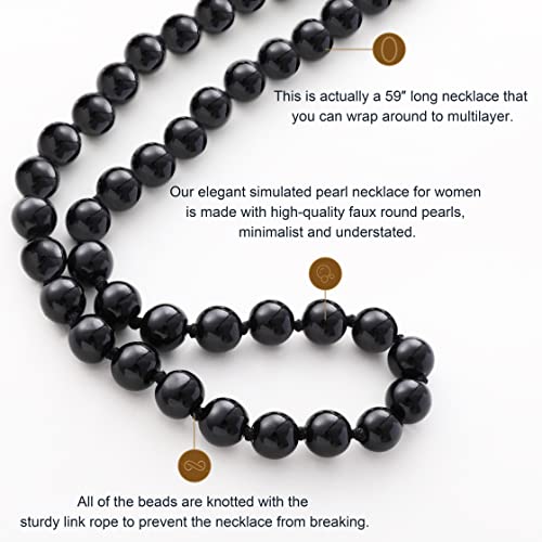 BABEYOND Long Pearl Necklace Faux Pearls Necklace Set Beaded Long Pearls Necklace 1920s Gatsby Costume Jewelry - color: Black