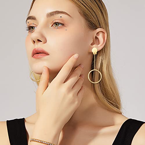 1 inch Hoop Dangle Style Clip On Earrings for No Pierced Ears - color: gold