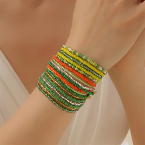 18Pcs Boho Stackable Beaded Bracelets for Women Colorful Handmade Multilayered Rice Beads Anklets Set Summer Beach Bohemian Jewelry Gift - color: Style 1 Green