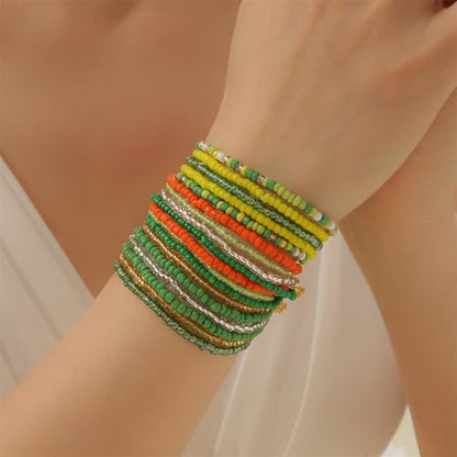 18Pcs Boho Stackable Beaded Bracelets for Women Colorful Handmade Multilayered Rice Beads Anklets Set Summer Beach Bohemian Jewelry Gift - color: Style 1 Green