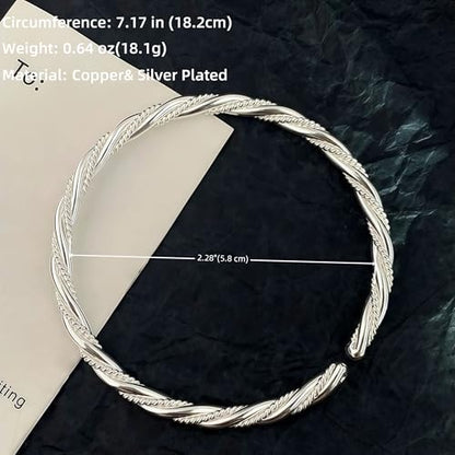 925 Sterling Silver Bangles For Women Handmade Silver Bangles Open Adjustable Bangle Bracelets For Women Silver Open Cuff Bracelets Stackable Wrap Bangles Festival Jewelry Gifts - color: Style 21