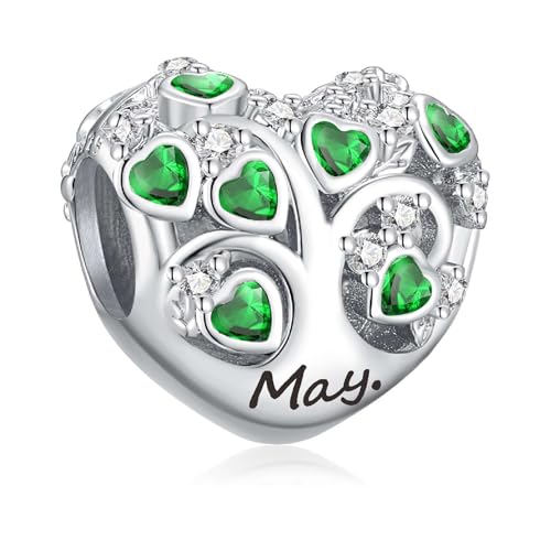 Birthstone Charms for Heart Dangle Charms for Bracelets and Necklaces, Birthday Mother's Day Christmas Jewelry Gifts For Women - color: May
