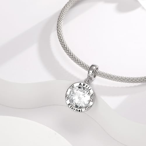 Birthstone Charms for Women Bracelets Birthday Bead Charms fit Pandora Bracelets Mothers Day Gifts for Women - color: 04-April(Diamond)