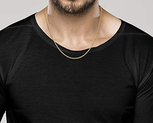 Miabella Italian 925 Sterling Silver, 18K Gold Plated 925 Sterling Silver 2.3mm Curb Cuban Link Chain Necklace Made in Italy - size: Length 20 Inches, style: yellow-gold-plated-silver