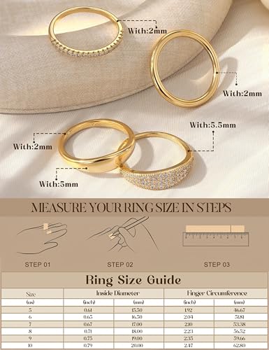 LOLIAS Gold Stackable Rings for Women Non Tarnish Engagement Wedding Bands | Hypoallergenic,Dainty Cubic Zirconia Wedding Ring Set,Minimalist Trendy Statement Promise Thumb Rings Stacking Size 5-10 - style: Unique-14K Gold Plated