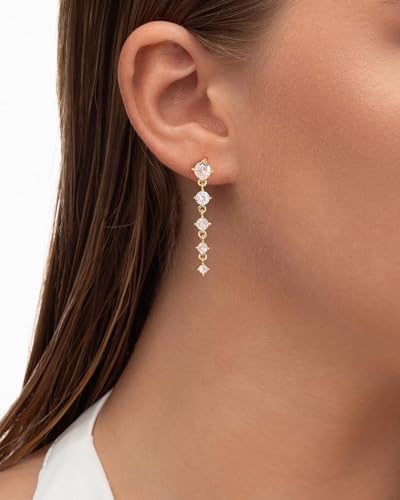 Dangle Earrings for Women - 14K Gold/White Gold/Rose Gold Plated Butterfly Heart Star Hoop Chain Long Tassel Cubic Zirconia CZ Dangle Earrings - color: Thin Line 181