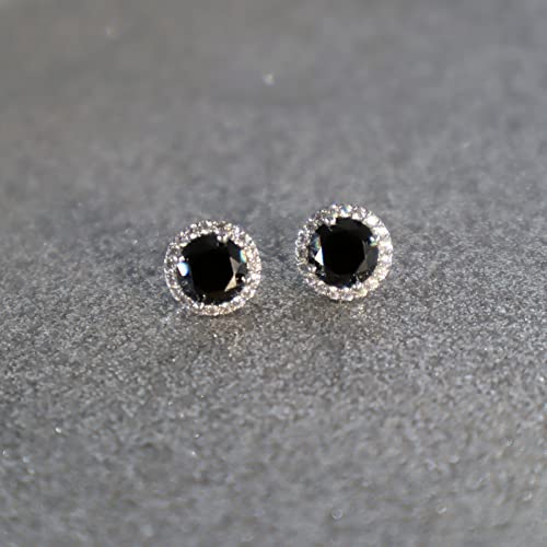 YOMELA Round Cubic Zirconia Stud Earrings for Women | Everyday Dainty, Diamond-Like Brilliance, CZ Halo Birthstone Studs, Hypoallergenic & Lightweight, Elegant & Versatile - color: Black