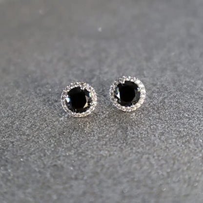 YOMELA Round Cubic Zirconia Stud Earrings for Women | Everyday Dainty, Diamond-Like Brilliance, CZ Halo Birthstone Studs, Hypoallergenic & Lightweight, Elegant & Versatile - color: Black