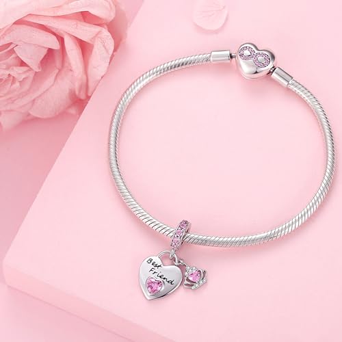 Family Charms for Charms Bracelet: 925 Sterling Silver Heart Dangle Charms for Bracelets and Necklaces, Birthday Mother's Day Christmas Jewelry Gifts For Women. - color: Best Friend