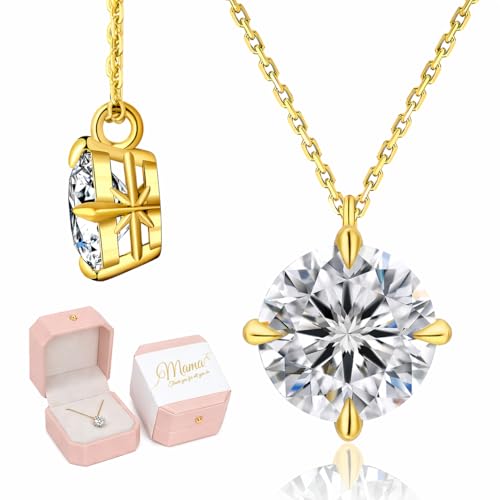KRKC Moissanite Pendant Necklace for Women, 0.5CT/1CT/2CT/3CT/4CT Lab Created Diamond Solitaire Pendant, VVS1 Clarity D Color, Adjustable 14K White Gold Plated S925 Sterling Silver Chain, Jewelry Gift for Anniversary Valentines Christmas Day - color: Gold