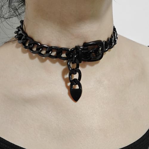 CJIAYUJEW Chunky Gold & Silver Cuban Chain Choker & Belt Necklaces for Women & Men - Punk Style Thick Link Belts - color: black