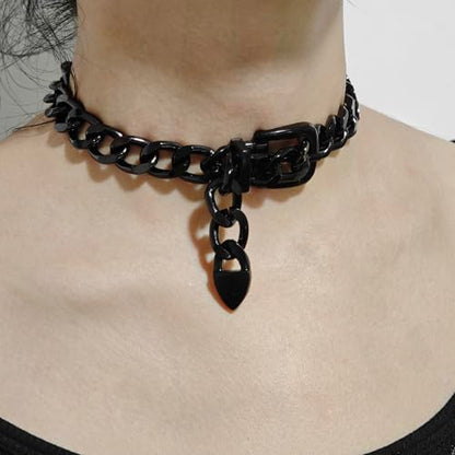 CJIAYUJEW Chunky Gold & Silver Cuban Chain Choker & Belt Necklaces for Women & Men - Punk Style Thick Link Belts - color: black