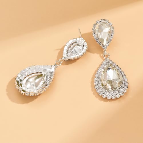 Elegant Rhinestone Statement Earrings Sparkly Cluster Crystal Drop Dangle Earrings Teardrop Chandelier Earrings Wedding Bridal Prom Earrings for Women - color: B:silver