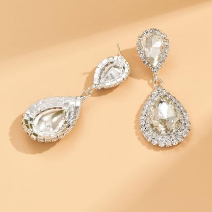 Elegant Rhinestone Statement Earrings Sparkly Cluster Crystal Drop Dangle Earrings Teardrop Chandelier Earrings Wedding Bridal Prom Earrings for Women - color: B:silver
