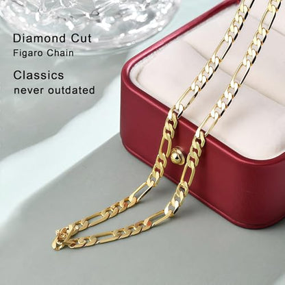 6mm Gold Figaro Link Chain Necklace for Men ＆ Women，14K Gold Chain Necklace for Men ＆ Women Chains for Mens Figaro Chains Necklaces,Dainty Jewelry Gifts Size 18/20/22/24in - size: 22inch